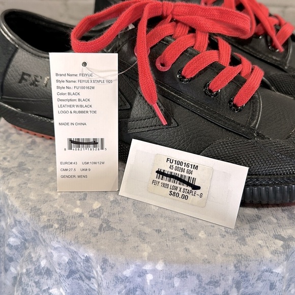 FEIYUE X STAPLE 1920 Black Leather Low Full Color Pigeon Sneakers Men’s 10🖤NWT - Picture 10 of 12